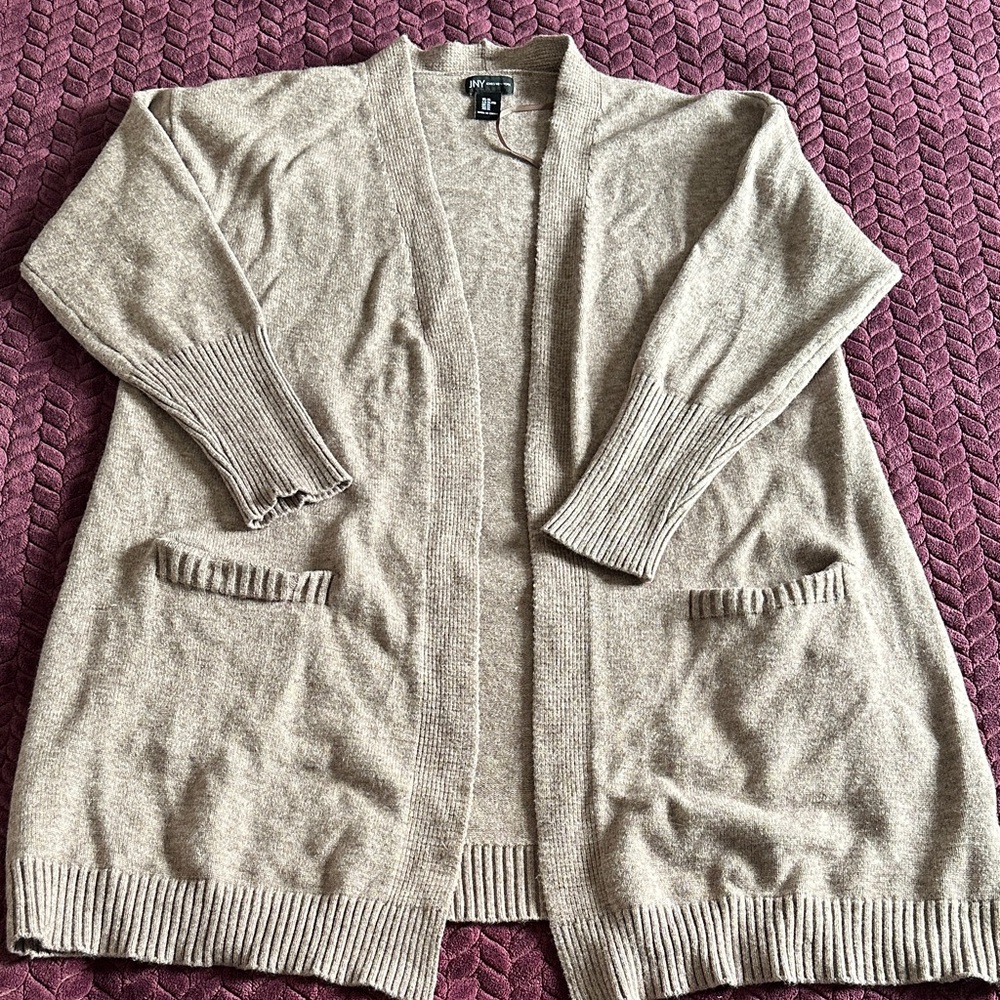 New York & Company Long Open-Front Cardigan Sweater - Tan